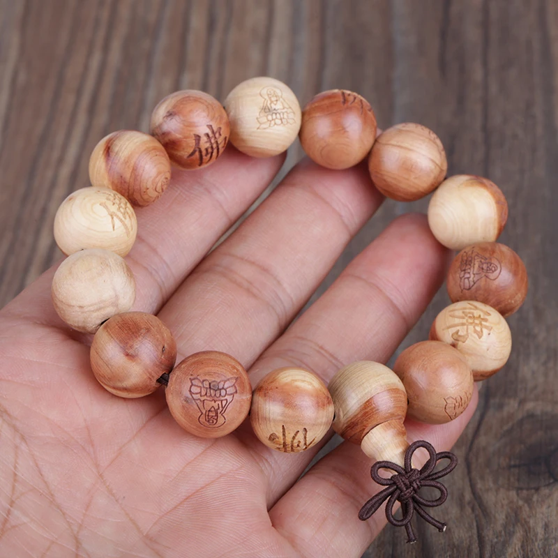 natural caved buddha brown cedar round fragrance wooden buddhism rosary prayer beads bracelets for man jewelry