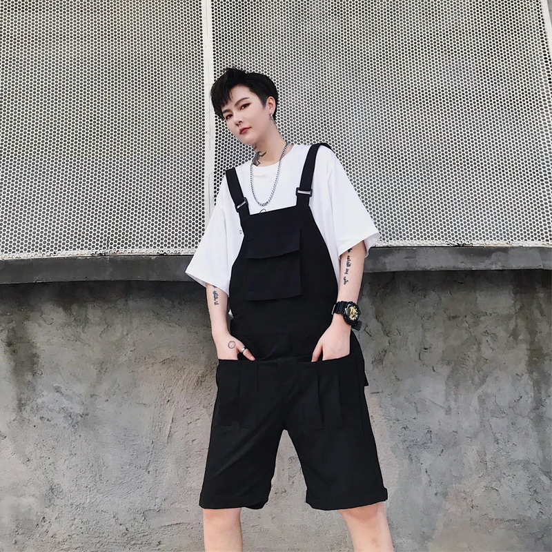 Летние модные корейские шорты комбинезоны тренд дикие свободные комбинезоны Молодежные красивые черные шорты высокого качества мужской комбинезон