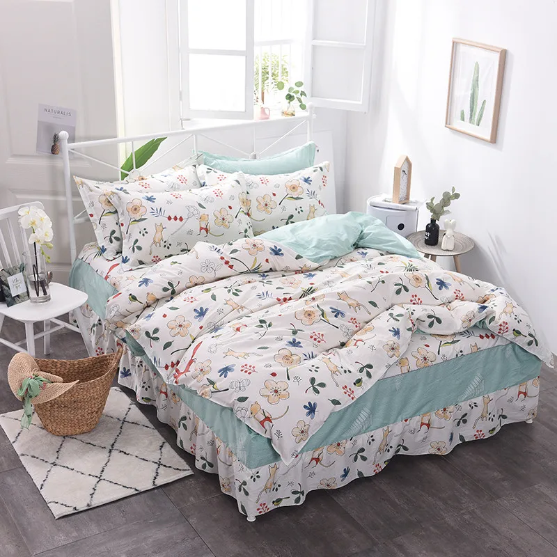

New Simple And Elegant European Style Comfortable Soft Bedding Set Of 4 Sets 1pc Quilt Cover / 1pc Bed Skirt / 2pc Pillowcase