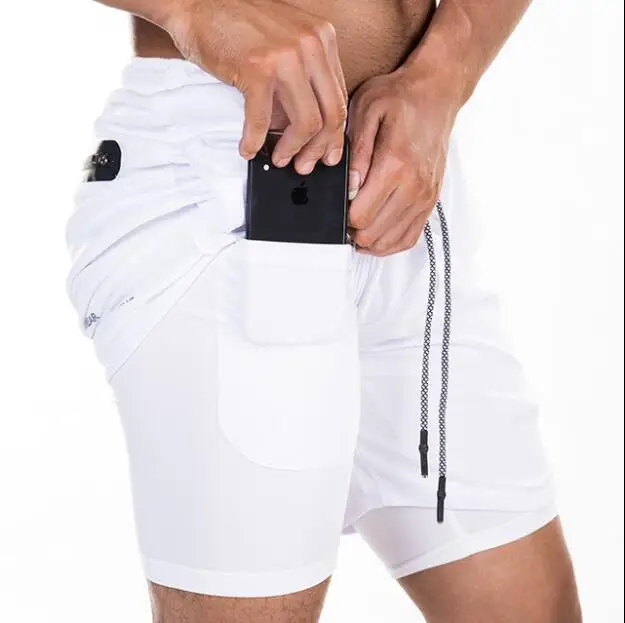 Горячая распродажа мужской спортивный Быстросохнущий для фитнеса бега зала шорты большого размера для тренировок на открытом воздухе двухслойные брюки с карманами - Цвет: white