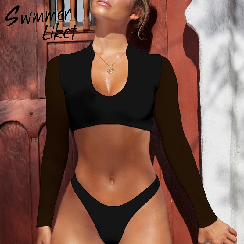 Orange high cut two-piece suits Mesh long sleeve brazilian bikini Push up swimsuit Sexy thong swimwear women bathing suit 2019 Orange high cut two-piece suits Mesh long sleeve brazilian bikini Push up swimsuit Sexy thong swimwear women bathing suit 2019