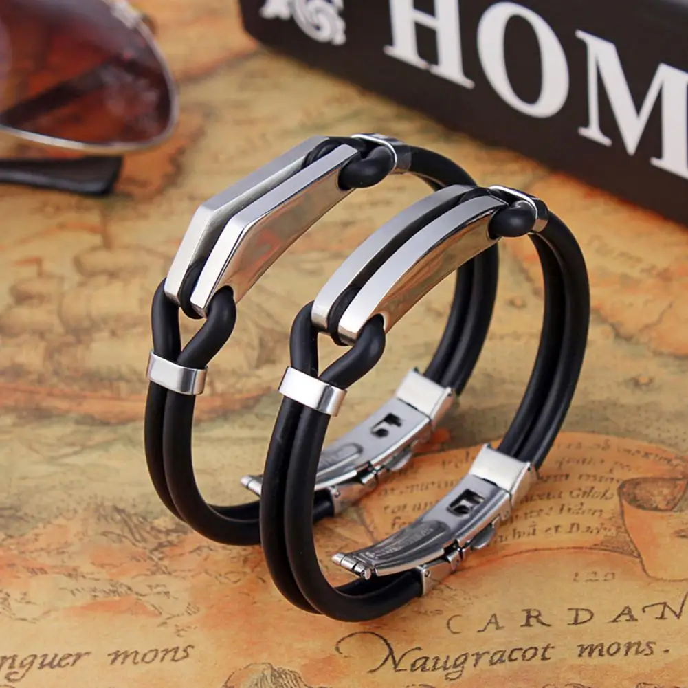 

Fashion Women Men Engraving Titanium Steel Silicone Bangle Bracelet Couple Gift hot