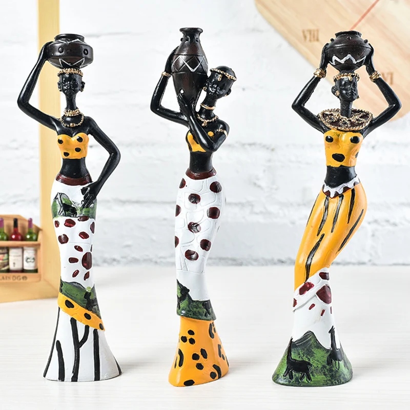 

3Pcs/Set Creative African Style Dolls Resin Exotic Woman Art Miniature Figurines Home Furnishing Decoration Wedding Gift