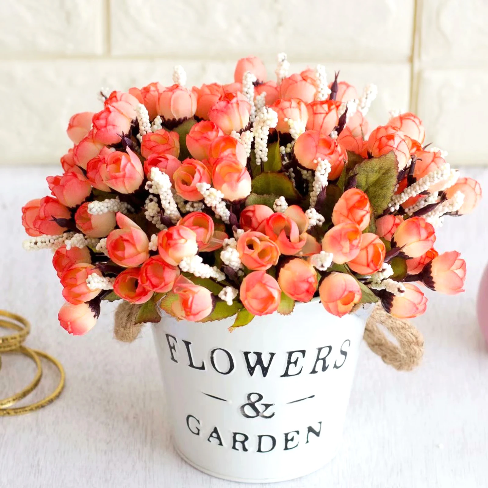 

Artificial Flowers 15 Heads Mini Rose Bud Fake Flowers Bouquet For DIY Bridal Shower Wedding Party Hotel Home Garland Supply