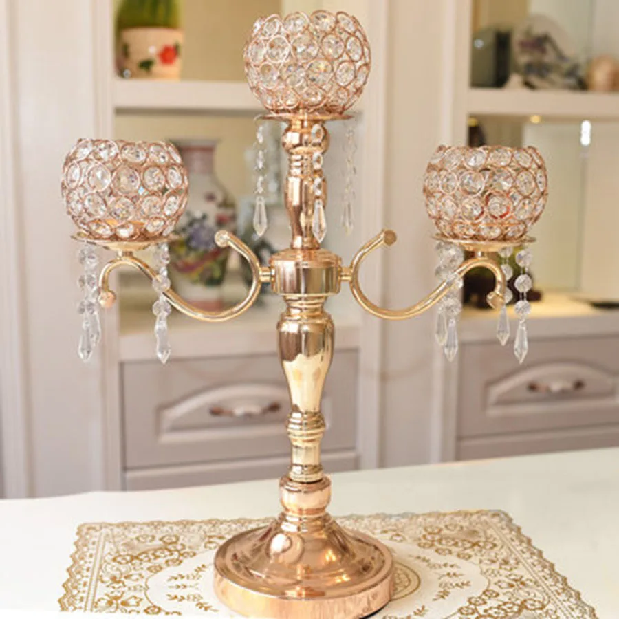 Crystal Wedding Glass Candlestick Holders Lamps Metal Lantern Wedding