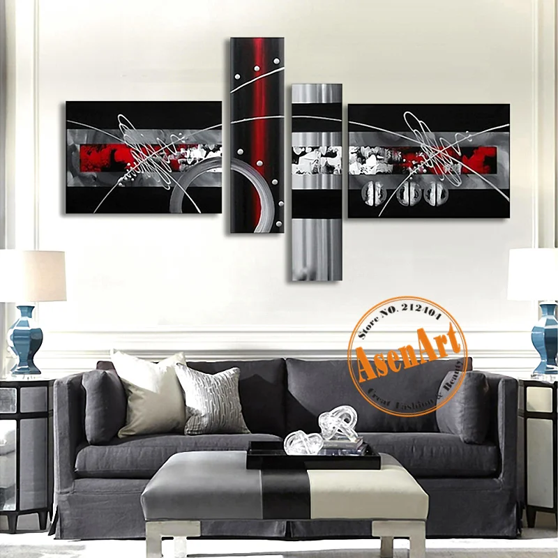 

Hand Painted Oil Painting Large Gray Abstract Art Painting Modern Canvas Painting 4pcs Wall Art Picture for Living Room No Frame