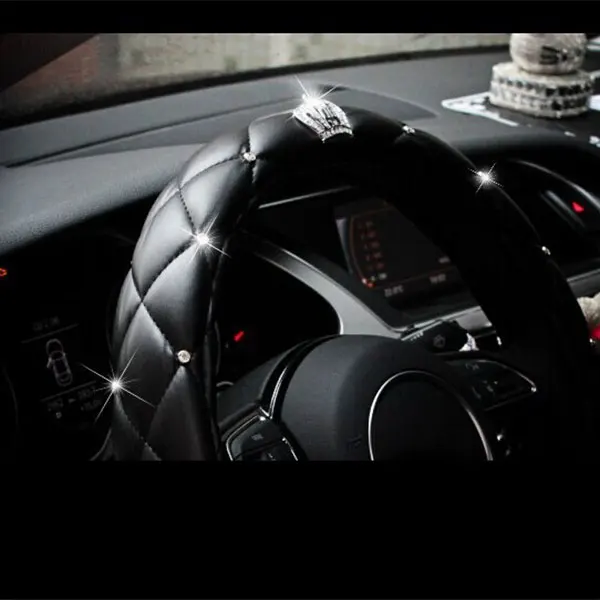 Goede 38 Cm Luxe Crystal Crown Studded Rhinestone Pu Lederen Auto Stuurwiel Diamant Steering Cover Interieur Auto Accessoires