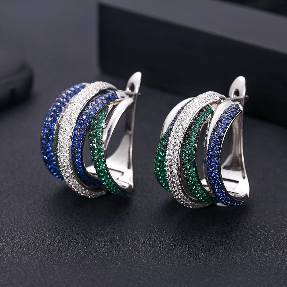 

jankelly25mm Luxury Twist Braided Lines Colorful Full Mirco Pink Cubic Zirconia Setting European Wedding Earring Fashion