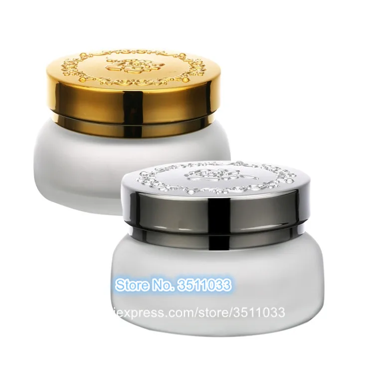 Download 10pcs 30G Frosted Glass Cream Jar Gold Flower Lid Matte ...