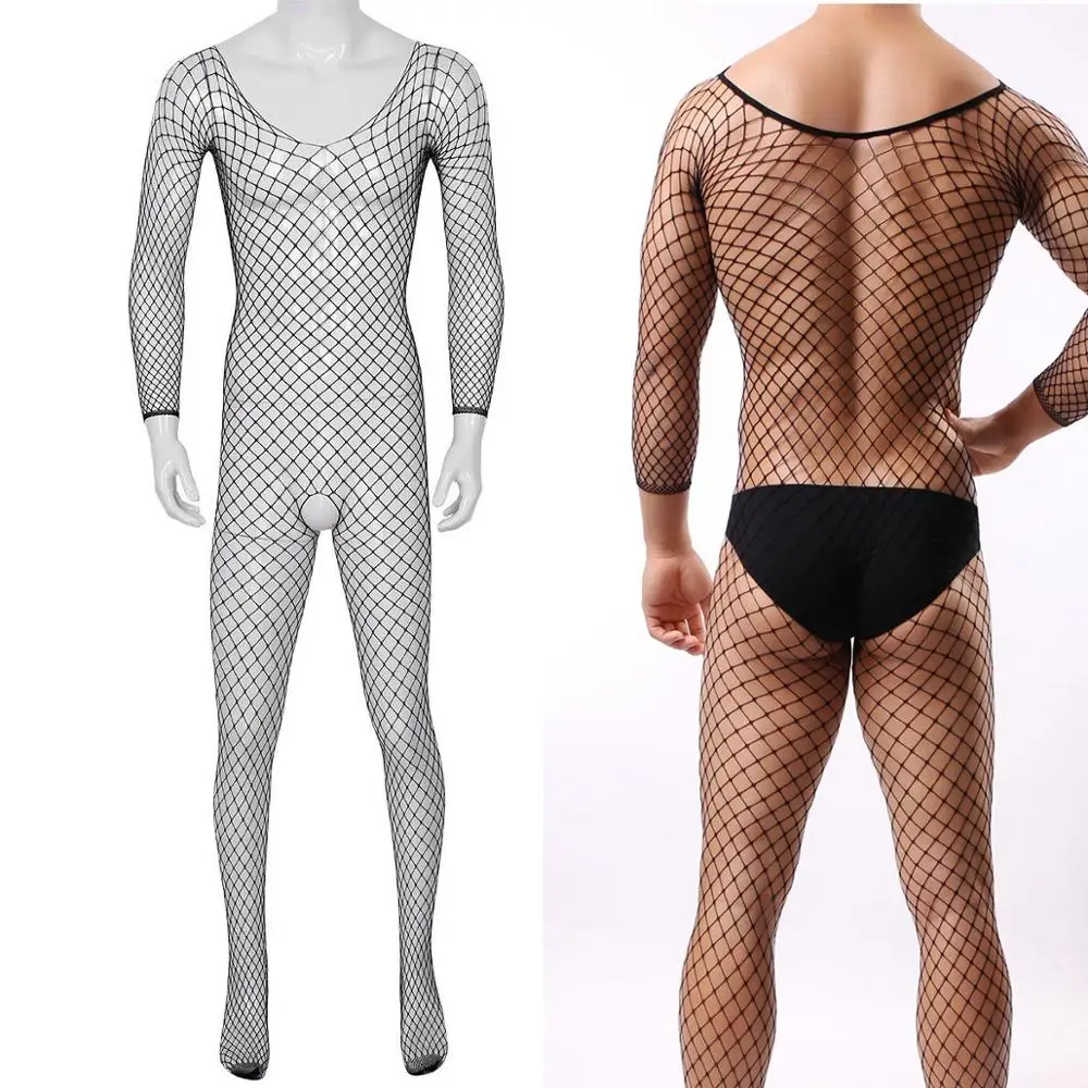 

Men See-through Fishnet Seamless Mesh Body Stockings Crotchless Bodystocking Underwear Pantyhose Lingerie Plus Size for Women