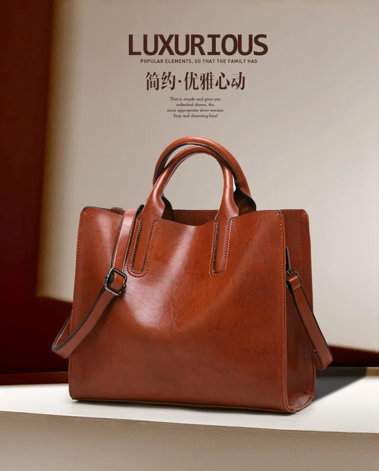 KLY 100% Genuine leather Women handbags 2018 New handbags Cross-border goods Simple handbag Ms. Briefcase Shoulder Messenger -