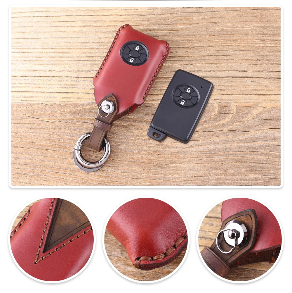 Кожаный чехол для ключей KEYYOU, брелок с 2 кнопками, смарт-пульт дистанционного управления, брелок для Toyota RAV4 Vitz Ractis, автомобильный чехол для ключей