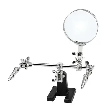 

Helping Third Hand Tool Soldering Stand With 5X Welding Magnifying Glass 360 Rotating Auxiliary Clip Magnifier w/Lamp