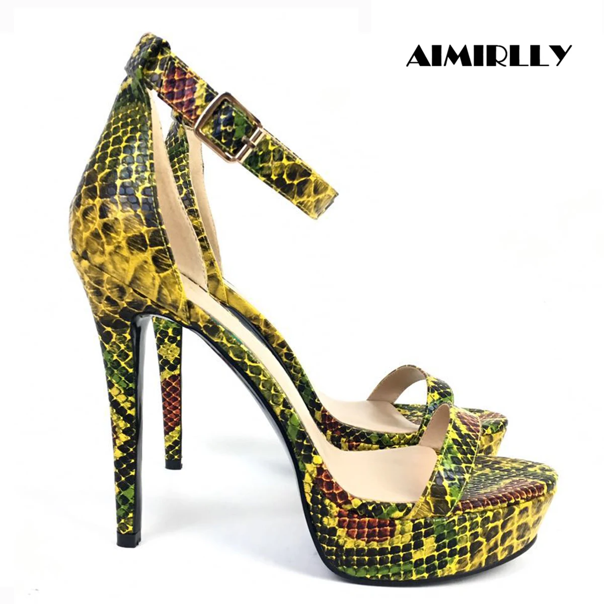 

Aimirlly Women Peep Toe High Heels Sandals Platform Cover Heels Ankle Buckle Python Pattern Fashion Summer Shoes