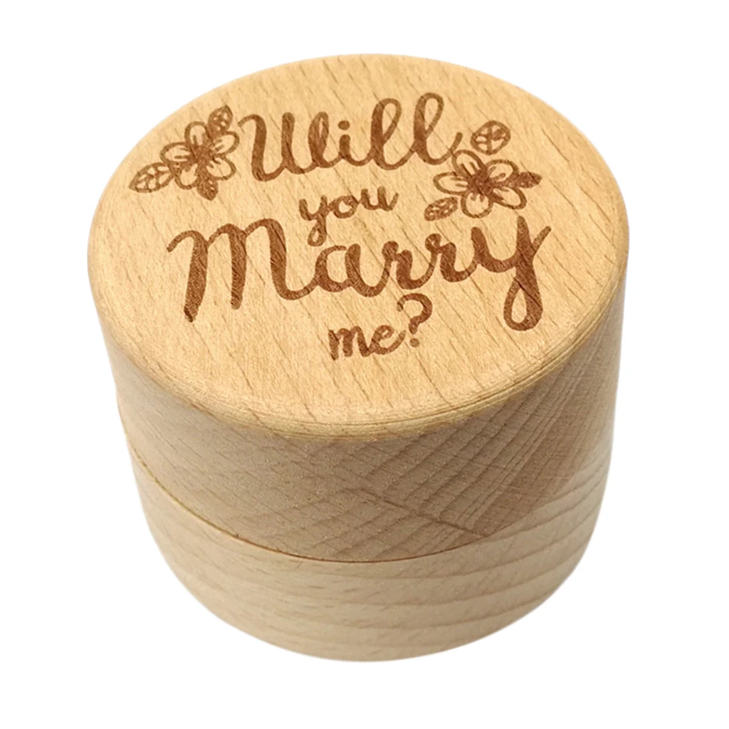 Wooden Ring Box Rustic Wedding Ring Holder Bearer with Delicate Pattern Letters for Ring Earrings Necklace Jewelry Gifts