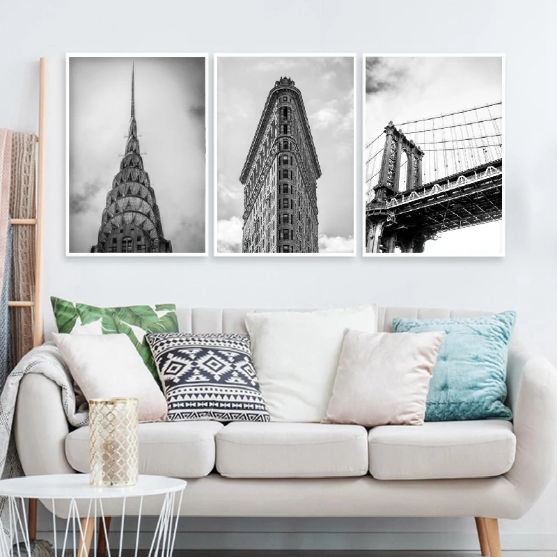 

New York Black and White Prints Chrysler Building Flat Iron Photo Pictures Art Canvas Painting Poster Home Wall Art Decor