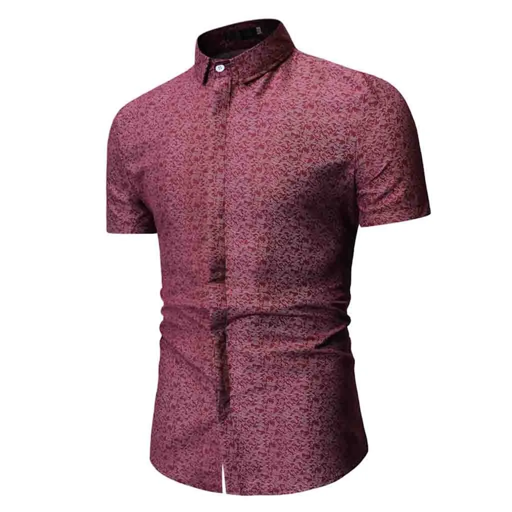 Летняя мужская приталенная рубашка, Мужская модная рубашка с коротким рукавом, рубашка в Корейском стиле, Мужская однотонная блуза на пуговицах, camiseta hombre - Цвет: Красный