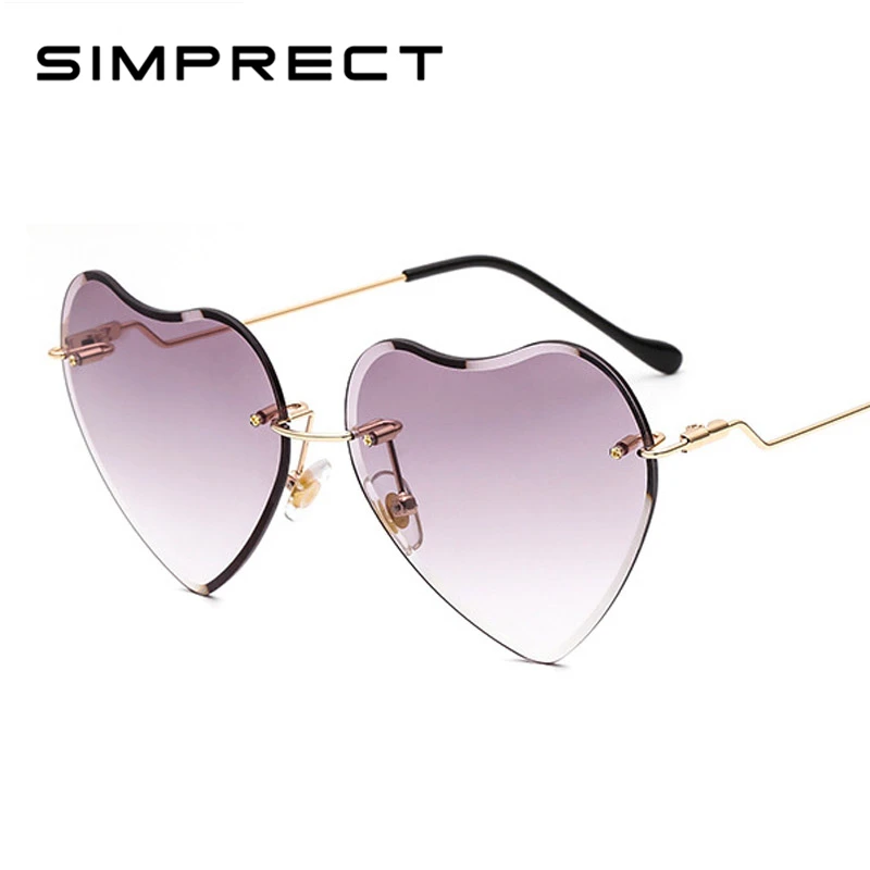 

SIMPRECT Heart Rimless Sunglasses Women 2019 Fashion Gradient Sun Glasses High Quality UV400 Metal Retro Lentes De Sol Mujer