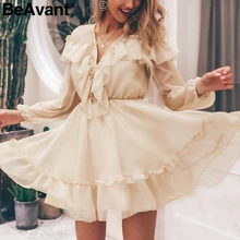BeAvant элегантное короткое вечернее платье с рюшами Виктории женское сексуальное Сетчатое летнее платье с v-образным вырезом винтажное Плиссированное женское платье с длинным рукавом