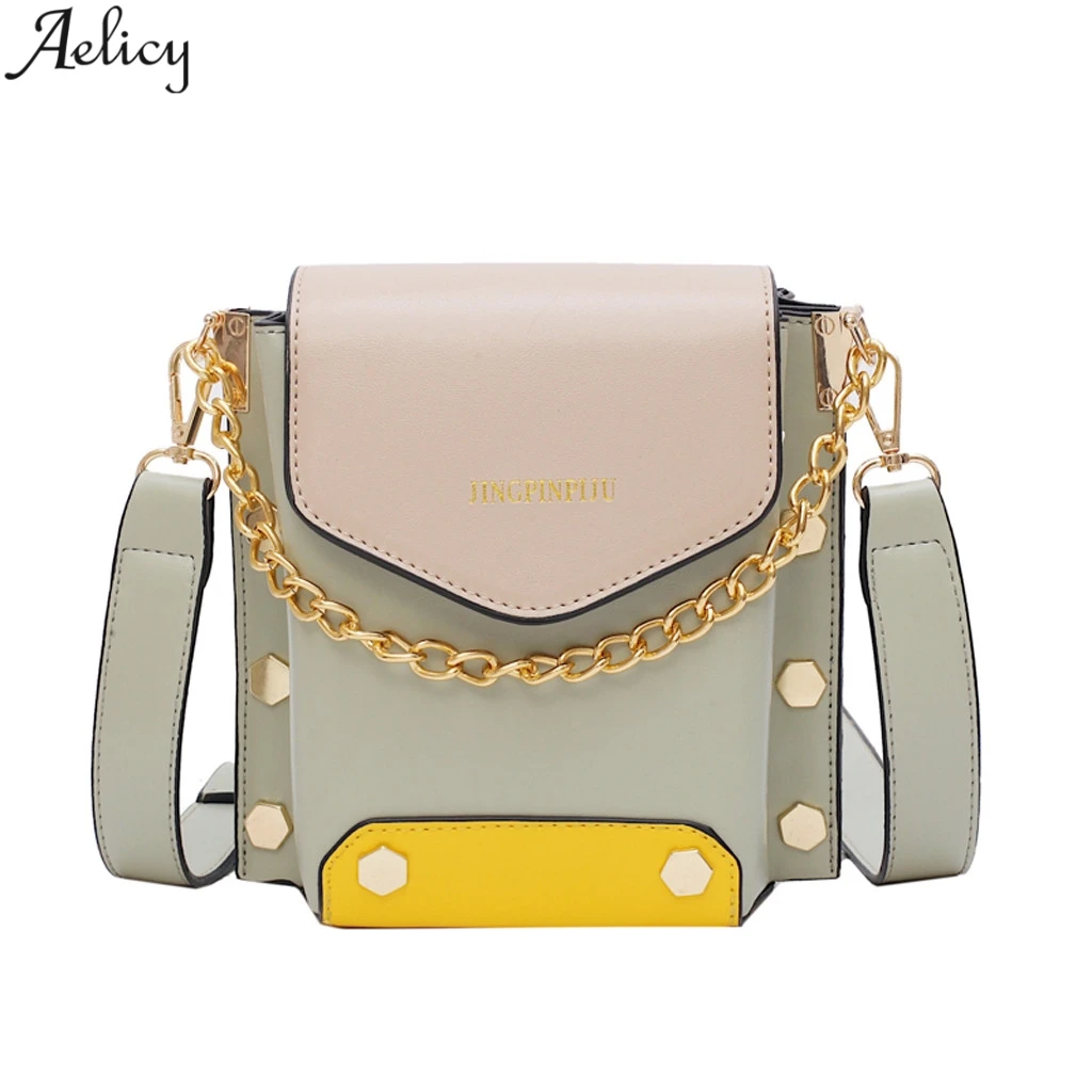 

Aelicy Panelled Messenger Bag Women Pu Leather Hasp Chains Bag Fashion Flap Shoulder Bag Versatile Crossbody Bag Hot Sales