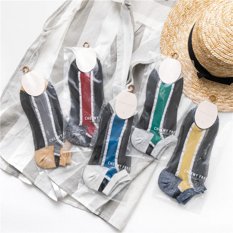 

SP&CITY 5 Pairs/Set Ins Style Striped Patterned Women Short Socks Colored Invisible Fashion Thin Sock High Quality Female Socks