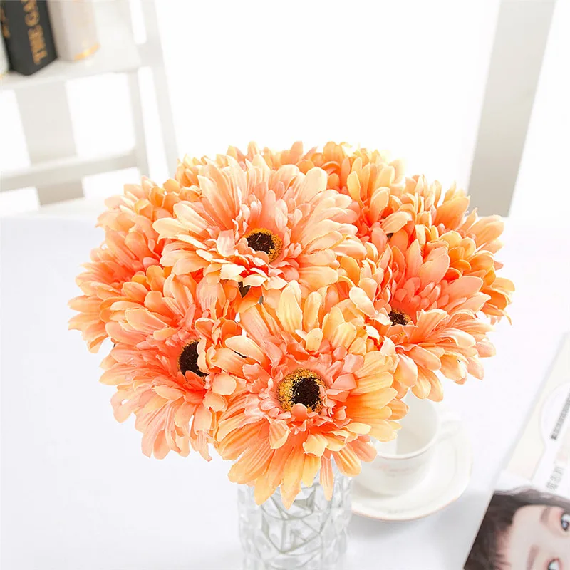 

Orange Artificial Flowers Silk Daisy Gerbera for Home Lving Room Wedding Shop Table Decoration