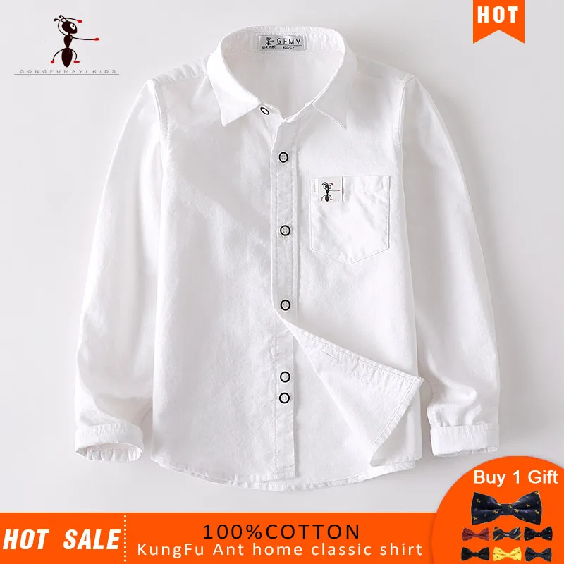 2019  Kung Fu Ant Brand Original Hot Sale High Quality  Boys Shirts 12 Styles  100% Cotton Children's shirt Give a Small Gift