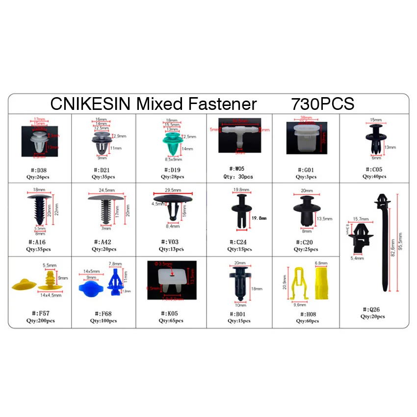 CNIKESIN смешанные 730 шт авто крепеж Автомобильный Универсальный бампер фиксированный зажим нажимной зажим для всех автомобильных серий крепеж 17 видов