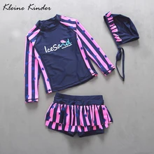 Профессиональный бренд, детский купальник из двух предметов, Рашгард с длинными рукавами+ плавки для девочек, Солнцезащитный пляжный купальный костюм