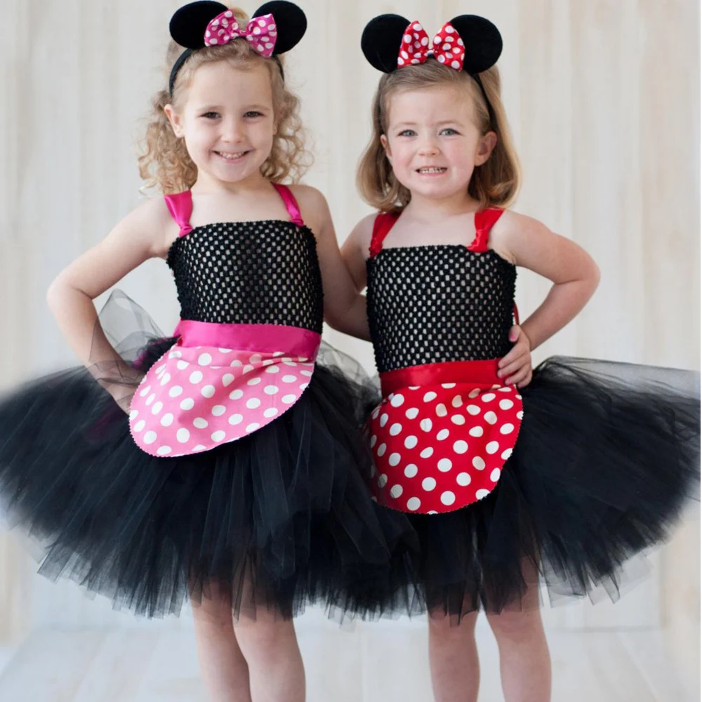 

Little Mouse Black Tutu Dress for Girls Halloween Costume Fluffy Minnie Inspired Dresses with Headband Birthday Costume