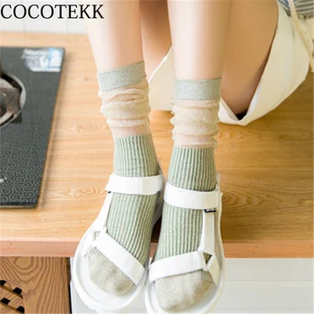 

Shiny Lace Gold Silver Silk Summer Sexy Women Solid Color Glitter Cotton Socks Cute Mesh Novelty Design Harajuku Korean Heap Sox