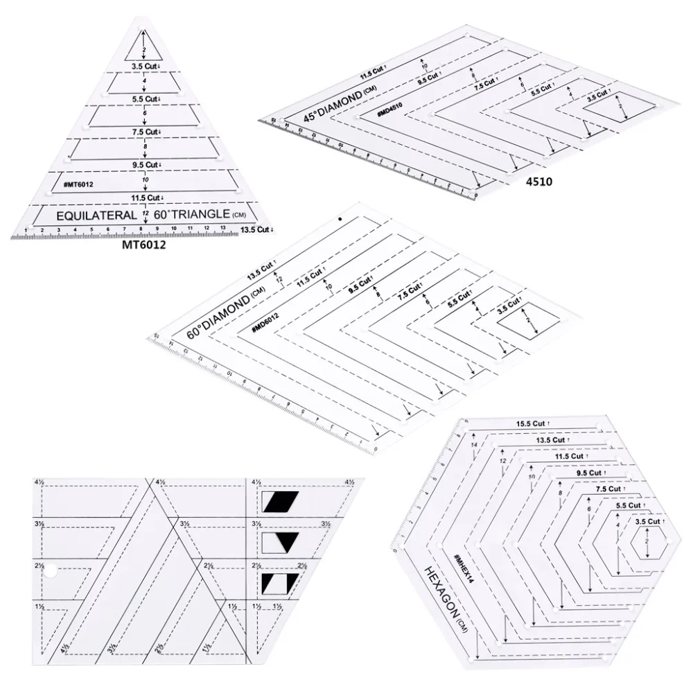 

5Pcs/Set Quilting Sewing Patchwork Craft Scale Ruler Triangle DIY Handmade Tailor Home Tools