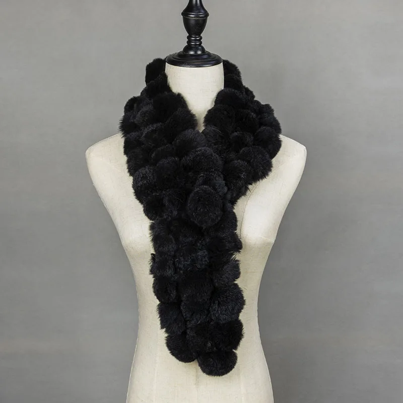 2018 Winter Real Fur Ball Scarf Women Pom Fashionable Warm Womens Scarfs Gray Ladies Scarves Natural |