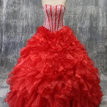 Бальные платья, красное бальное платье с кристаллами, реальное фото, оборками, на шнуровке, vestido de 15 anos, дебютантное, милое, 16, бальное платье, бальное платье
