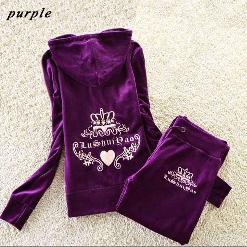 

Spring 2018 Fall / Womens Velvet Fabric Sportswear Velvet Suit Ladies Hoodies & Pants Sapphire