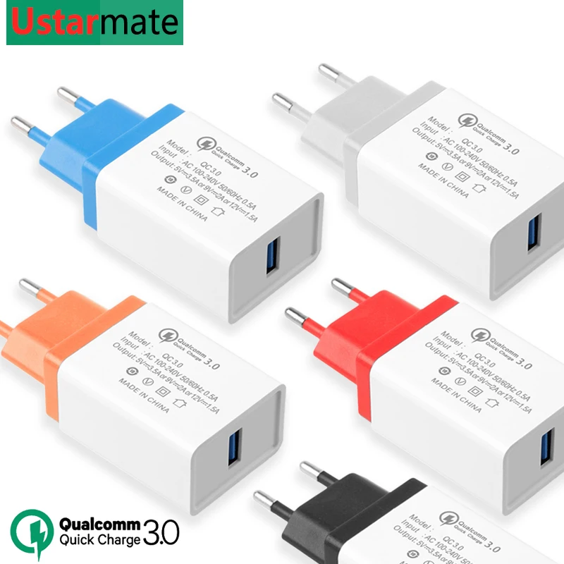 

QC 3.0 Quick Charger 5V/2.4A for Samsung Xiaomi Huawei Universal Fast Charging Adapter Smartphone EU Chargers for iPhone X Xs 8