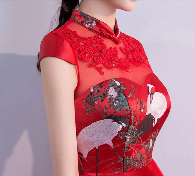 Красное традиционное свадебное платье, Свадебный чонсам, традиционное китайское Восточное ожерелье, современное китайское платье Ципао, свадебное платье