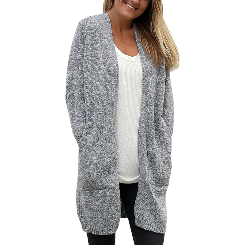 

2019 Long Loose Cardigan Large Pocket Knitted Sweater Women Autumn And Winter European And American Sweaters Vestidos MMY69188