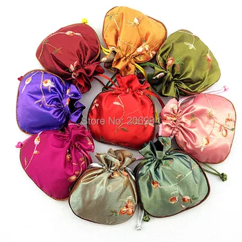 

Chinese embroidery pouch Linen beam draw string Kits jewelry gift bag features goody bag 4pc/lot