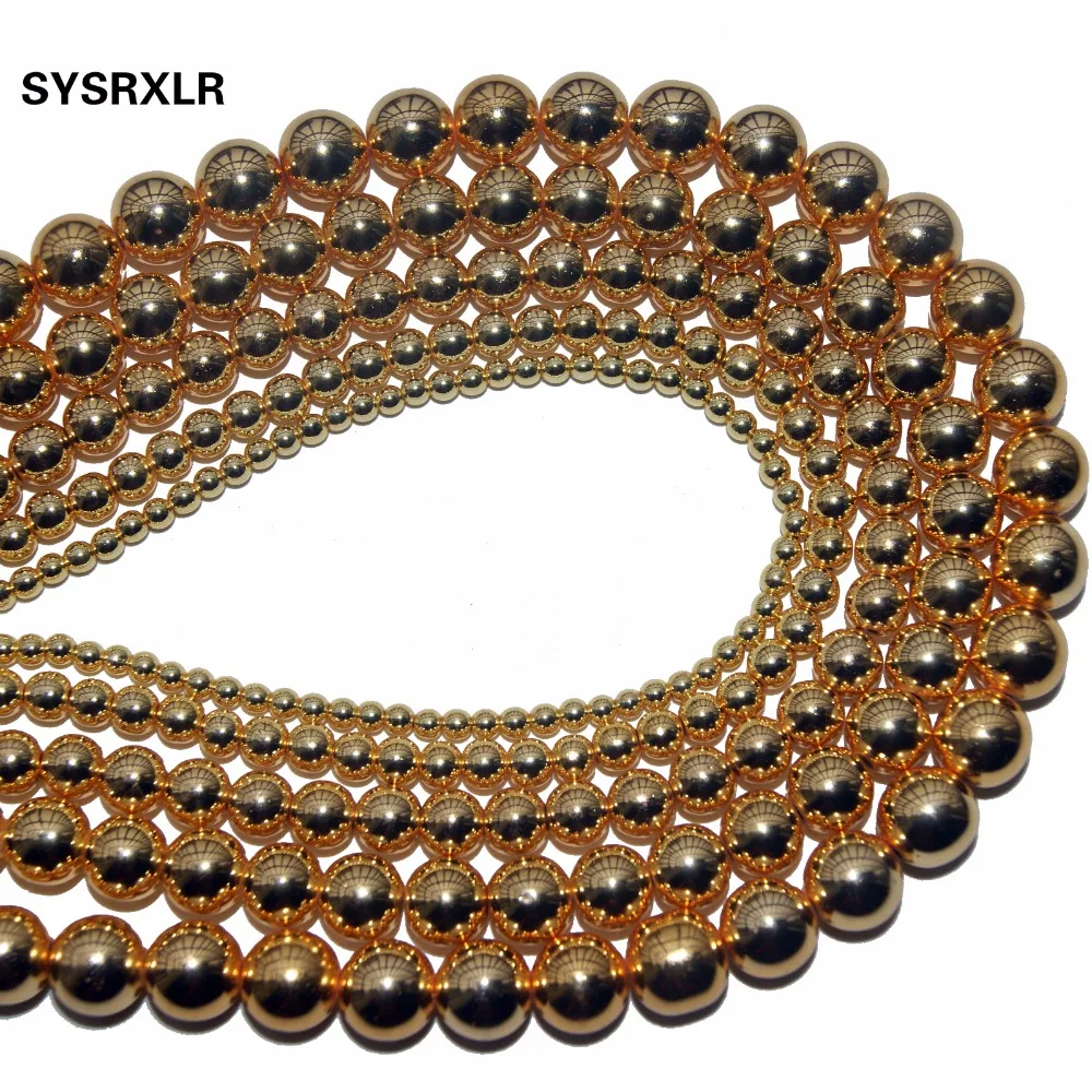 Wholesale Natural Stone Beads Gold Hematite Round Loose Beads For