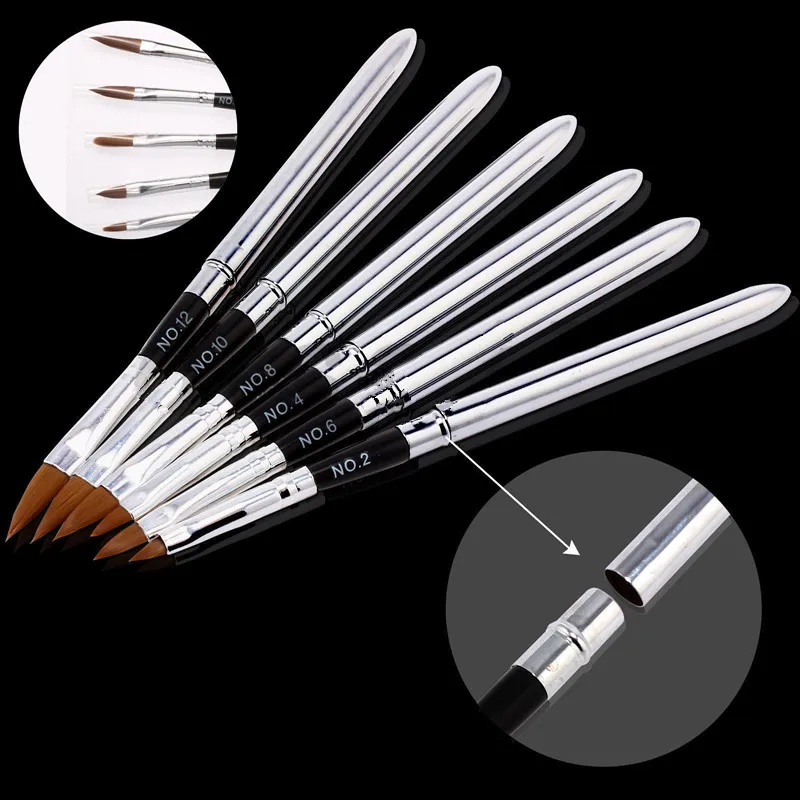 6 X Professional Acrylic Nail Art Brush Pen Detachable Lid Beauty Tool