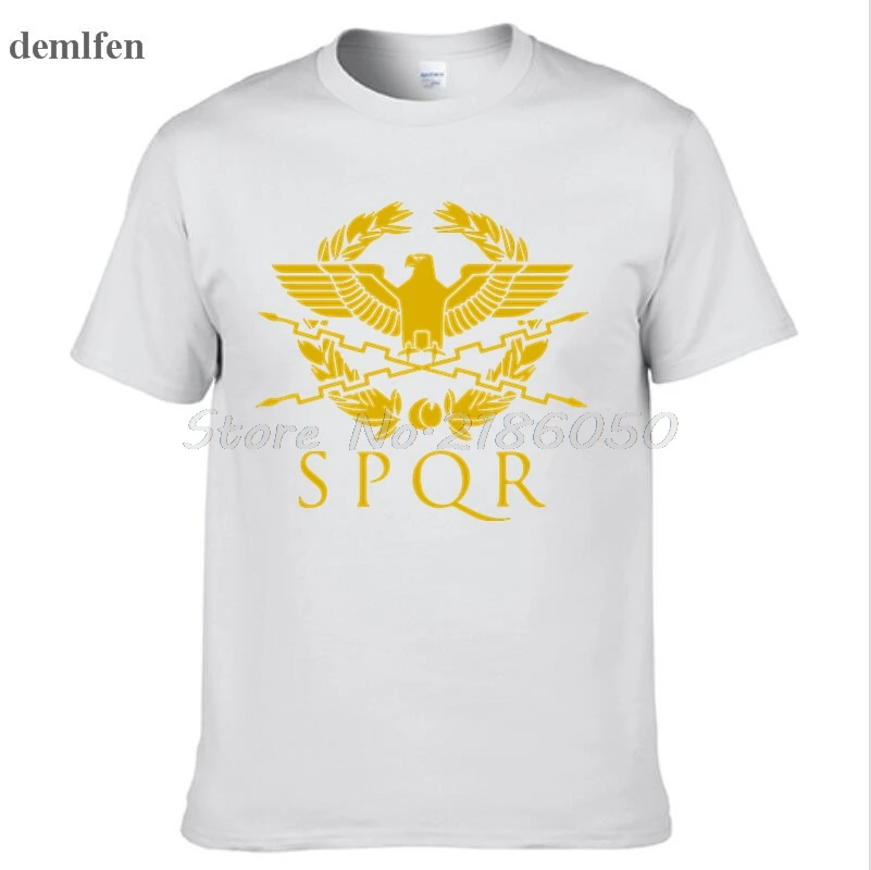 SPQR Римский гладиатор Императорский Золотой орел футболка мужская повседневная короткая футболка с круглым вырезом Harajuku топы футболки размера плюс - Цвет: white