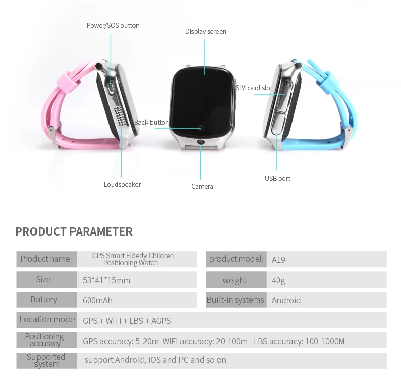  A19 Kids Smart Remote Camera Precise GPS LBS WIFI Location 3G SOS Call Monitor Tracker Alarm Phone  - 32999470727