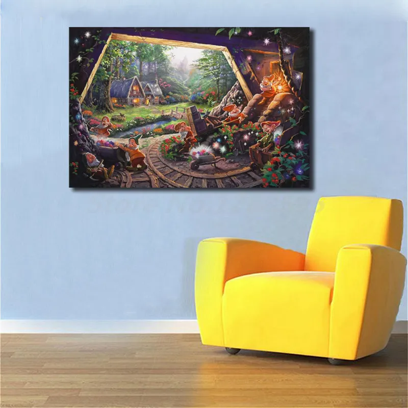 

Thomas Kinkade Snow White And The Seven Dwarfs Canvas Painting Print Living Room Home Decor Modern Wall Art Oil Painting Poster