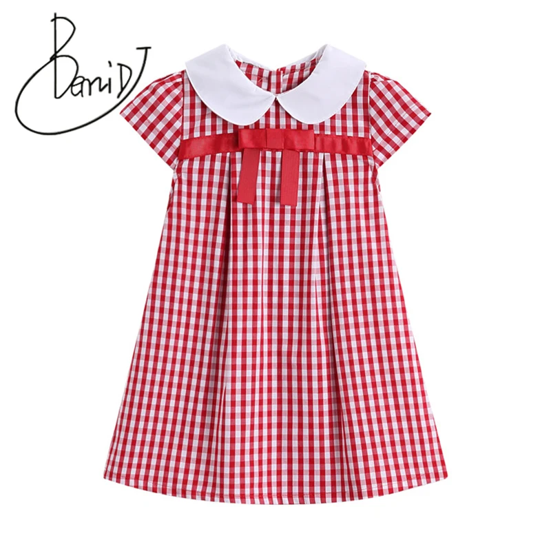 

3-7T Kids Girls Summer check Plaid Princess girl summer dress Party Pageant Dresses vestido infantil Short Children girl clothes