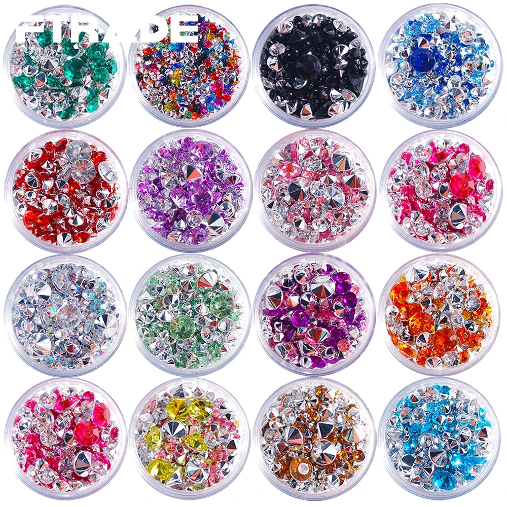 

3g/Box Mix Sizes Acrylic material Pointback Crystal Rhinestones 15 models optional Manicure DIY decoration Nails tools