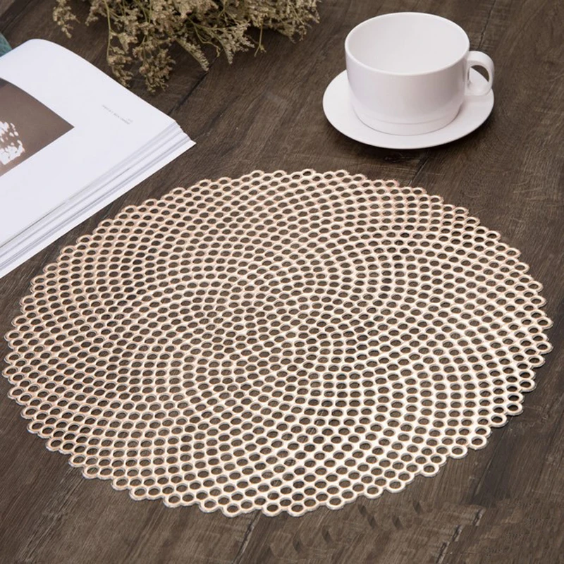 

4pcs/set Placemat For Dining Table PVC Plastic Hollow Insulation Round Baroque Mediterranean Coaster Pads Table Bowl Mats Home