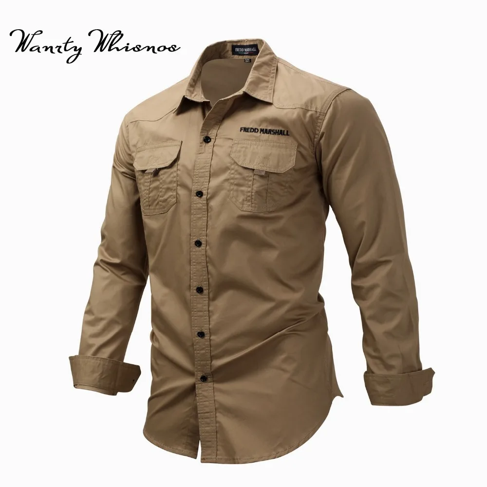 2018 New Fashion Men Long Sleeve Cargo Shirts Cotton Fall Business ...