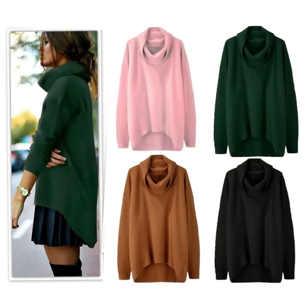 

2018 Fashion Women's Vintage Winter Turtleneck Knitted Sweater Loose Long Sleeve Irregular Pullover Streetwear Sweater Jumpers