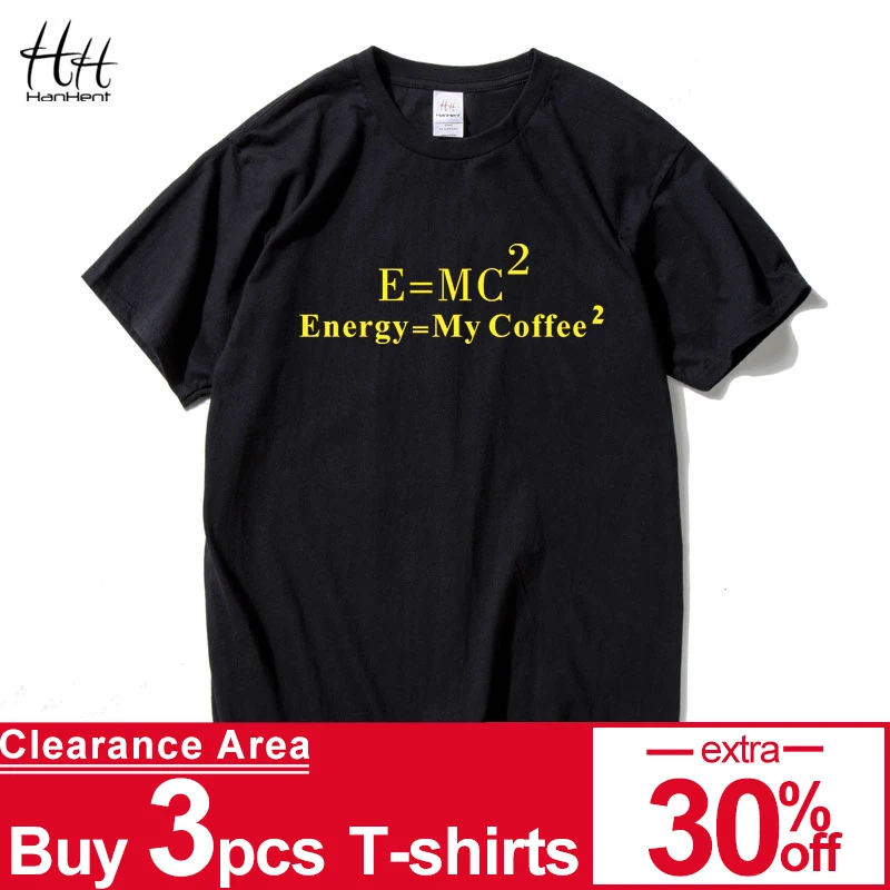 

HanHent Fashion Einstein Mass Energy Equation T-shirt Men Math Equations Energy Equal My Coffee tshirt Swag Geek Black T shirts